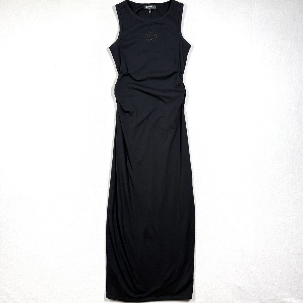 Disturbia Dress‎ Womens 6 Pentagram Embroidered Maxi Goth Grunge Ruched Slit